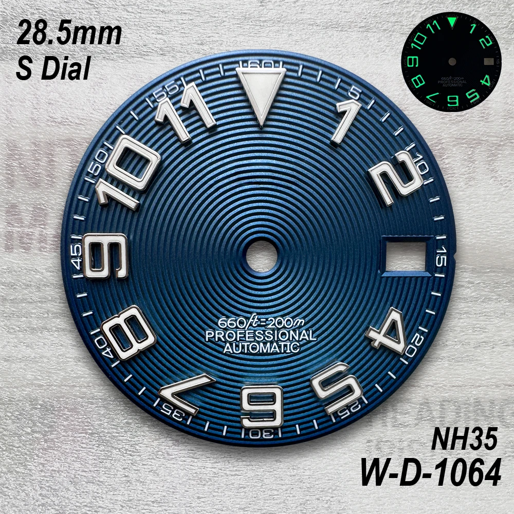 28.5 مللي متر S شعار الطلب صالح NH35/NH36/4R/7S حركة الأخضر مضيئة عالية الجودة ساعة جديدة تعديل الملحقات