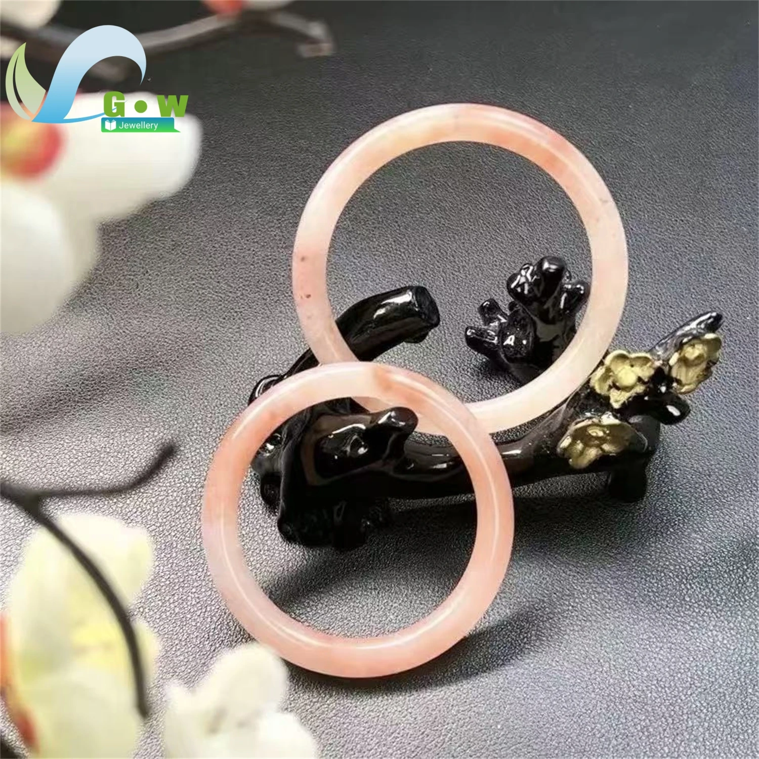 Natural Pink Peach Blossom Gold Silk Jade Bangle Bracelet Women Translucent Gemstone Band Elegant Daily Wear Jewelry Gift For