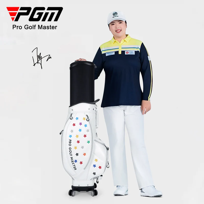 PGM QB138 White Nylon Golf Bag with Wheels Custom Korea Style Tour Golf Bag