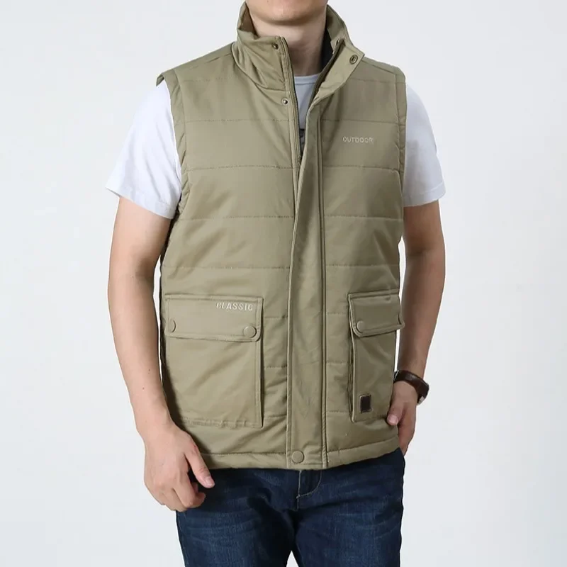 

Leather Vests for Men MAN VEST Tactical Multi-pockets Heat Golf Sleeveless Jacket Men's Winter Sports Mens Clothing Luxury Work