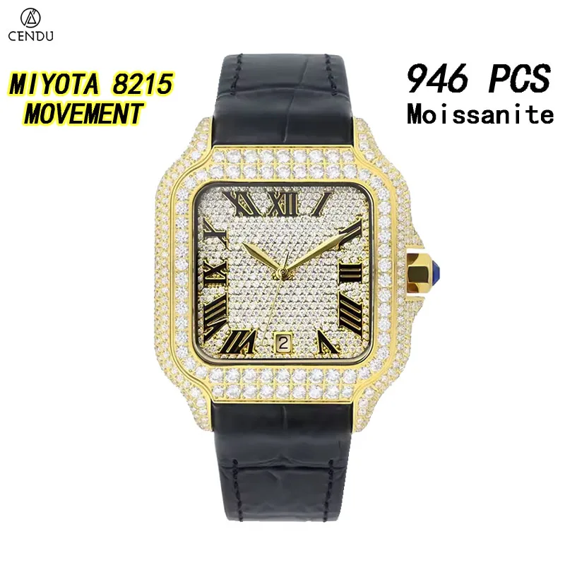 High End Luxury Full Moissanite Dial Men Watch Stainless Steel Hip Hop Mechanical Miyota 8215 Men Watch