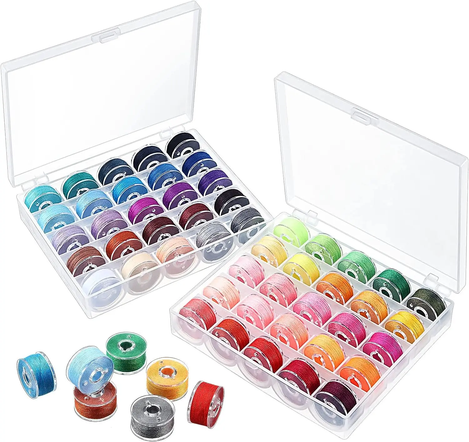 

25Pcs Bobbins and Sewing Threads with Plastic Bobbin Case for Multiple Sewing Machine Standard Size Assorted Colors DIY Crafts