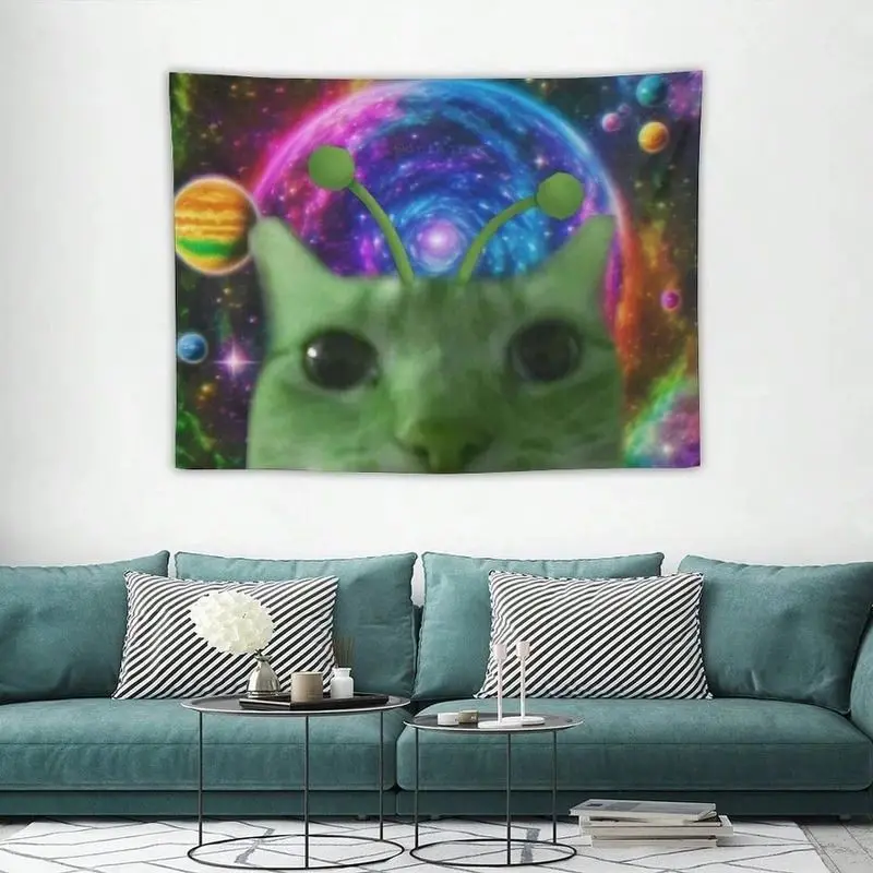VIKAMA Alien Cat Starry Sky Tapestry Science Fiction Cute Style Background Wallpaper Decoration for Boys Room Decoration