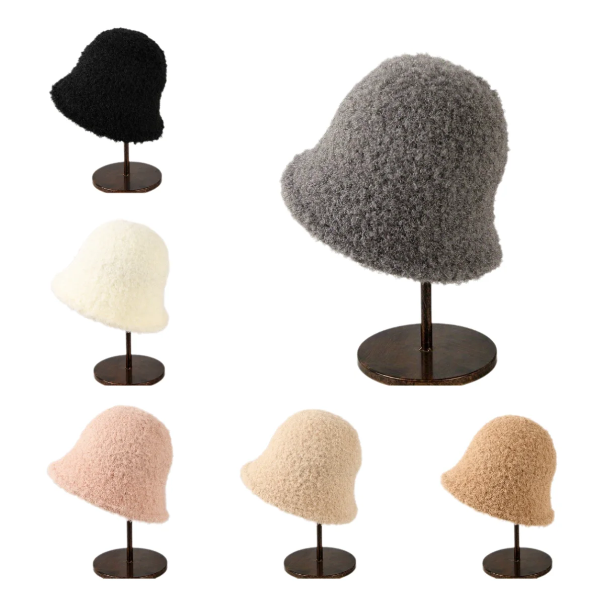 

Imitation Mink Fur Plush Fisherman Hat Skin Friendly Warm Solid Color Simple Panama Hat for Autumn Winter Warm Thick Basin Hat
