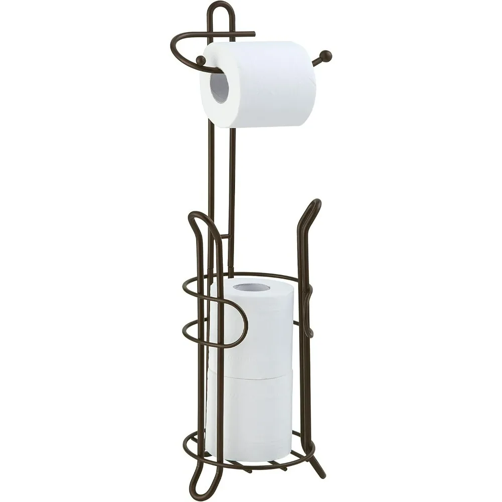 

Freestanding Toilet Paper Holder with Storage – Holds 3 Spare Rolls, Heavy-Duty Steel, Black Finish, Easy Assembly,