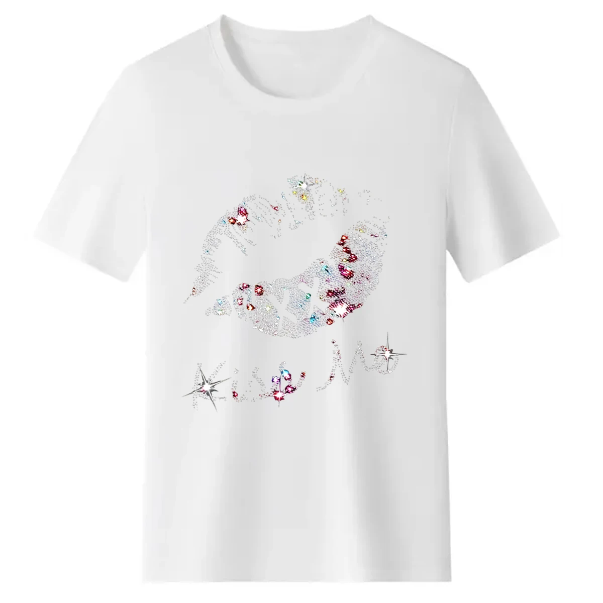 Plus Size Women Sparkly Glitter Lips Kiss Me Graphic 100% Cotton Soft Loose Crew Neck Short Sleeve T-Shirt For Night Out Party Daily Street Casual Tops view 5