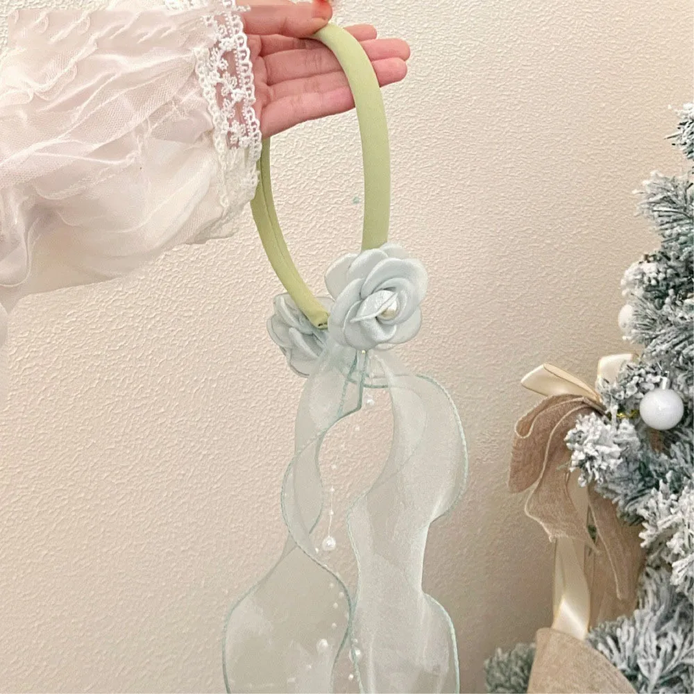 

All-match Lace Ribbon Flower Hair Band Pearl Fairy Ribbon Headband Tassels Headwear Hair Hoop Headwear