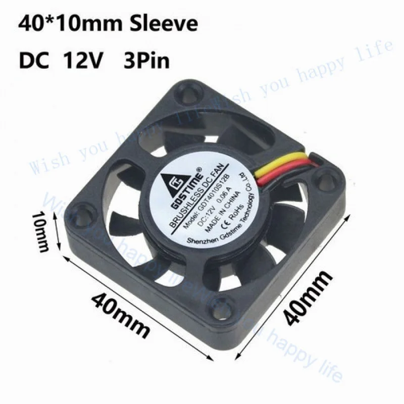 LL 2Pcs 12V 3Pin 40x40x10MM 9 Blades 4cm Mini  for DC Brushless Cooling Fan GDT4010S12B