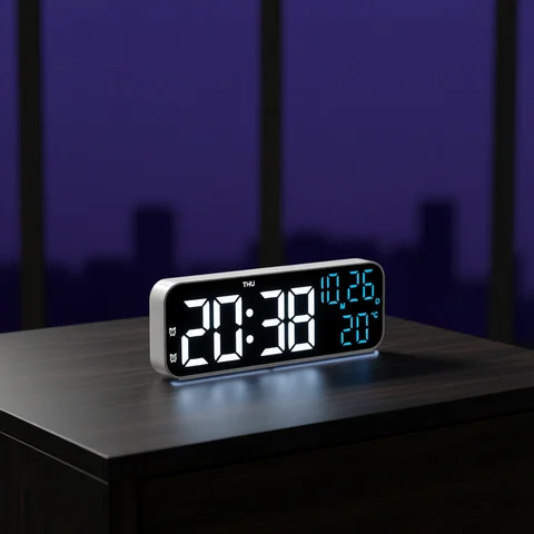 Despertador digital temperatura e data semana display modo noturno relógio de mesa controle de voz 12/24h eletrônico led despertadores