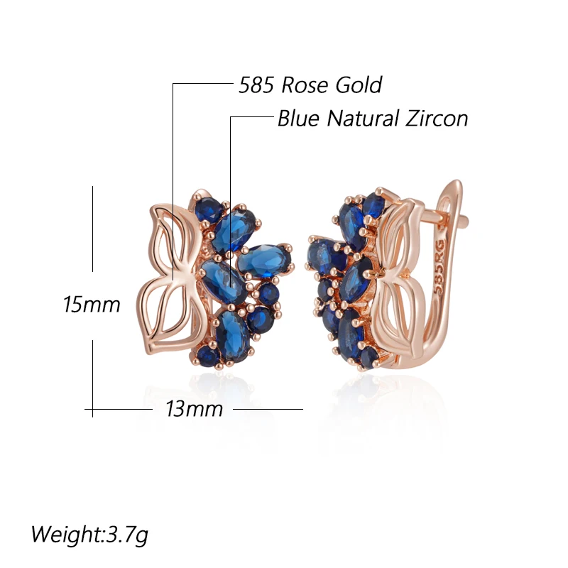 Kinel Hot 585 Rose Gold Color Fine Drop Earrings for Women Crystal Flower Blue Natural Zircon Accessories Daily Vintage Jewelry