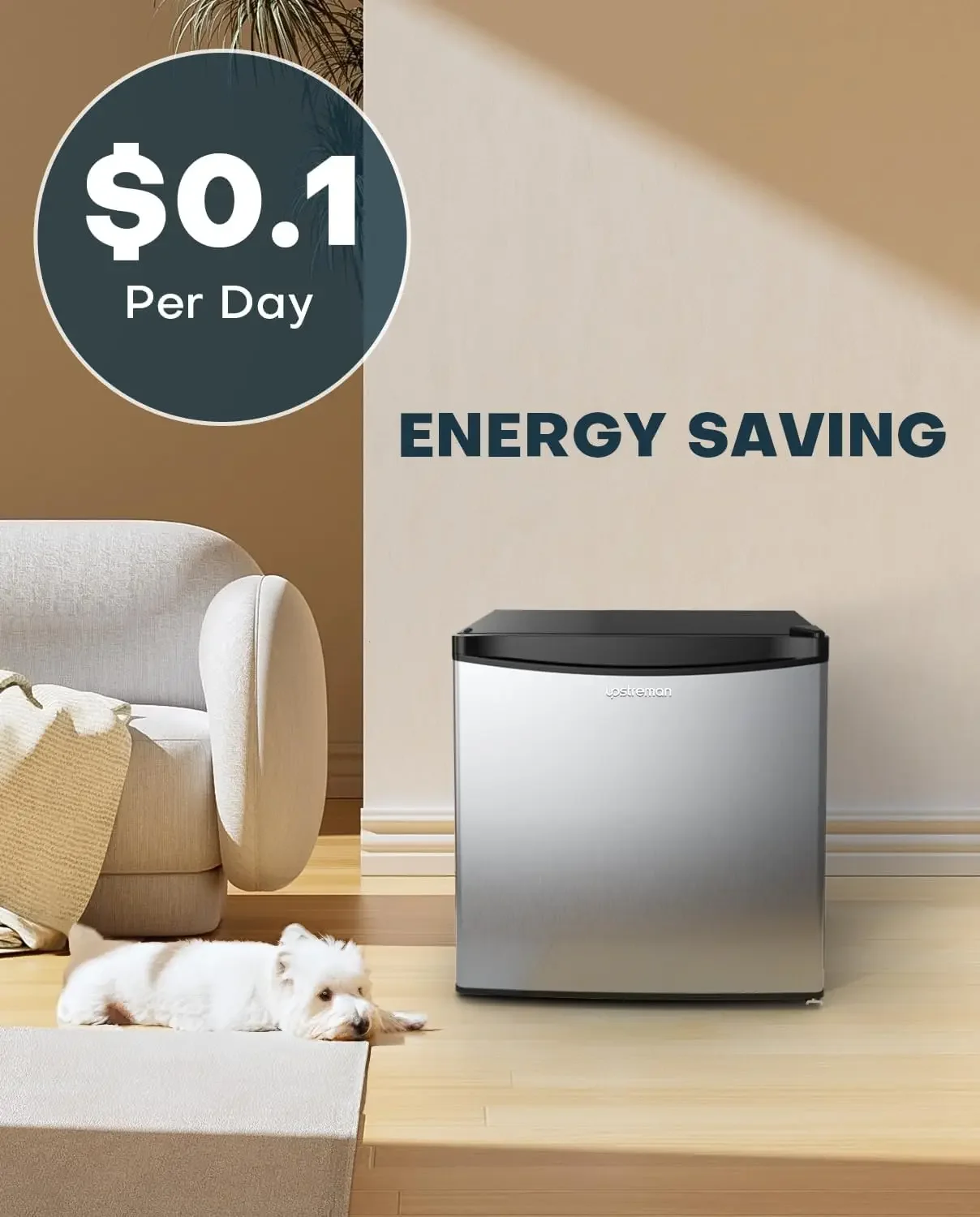 ثلاجة صغيرة 1.7 قدم مكعب مع فريزر، أساسيات النوم، ترموستات قابل للتعديل، توفير الطاقة، ضوضاء منخفضة، ثلاجة مدمجة بباب واحد