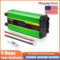 LVYUAN 8000W 6000W 4000W Power Inverter DC 12V 24V To AC 110V Pure Sine Wave Car Inverter Converter Remote Control US Socket