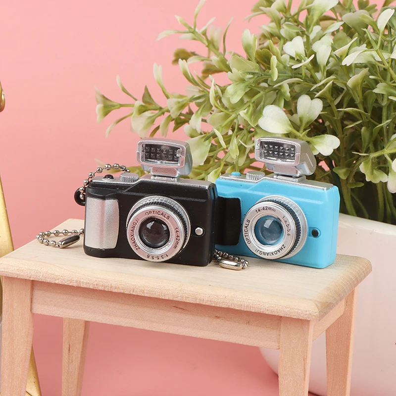 Mini Digital Camera Model 1:12 Dollhouse Camera LED Flash Keychain Decor Toy