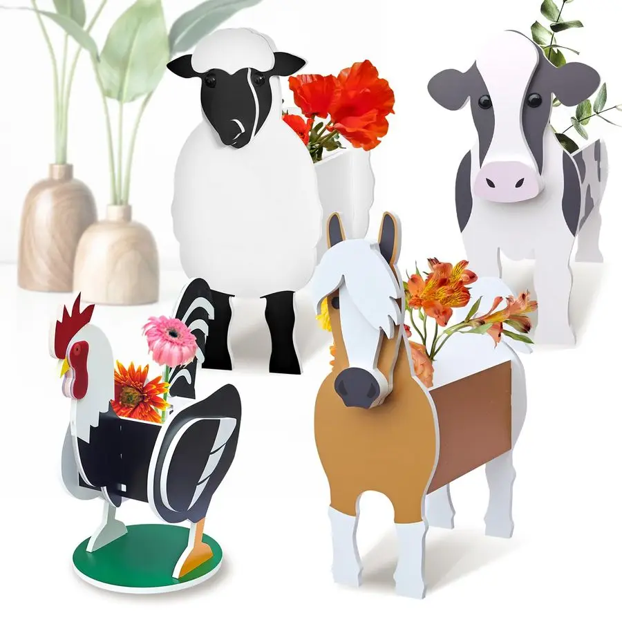 

Pet Flower Pots 4 Pcs Farm Animals Series Rooster Horse Cow Sheep Cute Animal Shape Flower Planters, Plant Pots for Indoor Outdo