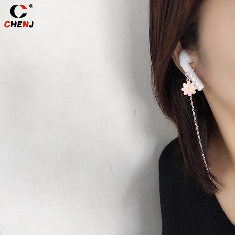 Kalung Earphone nirkabel Anti hilang untuk pria dan wanita, Kalung aksesori Headphone liontin bunga aster cantik untuk pria dan wanita