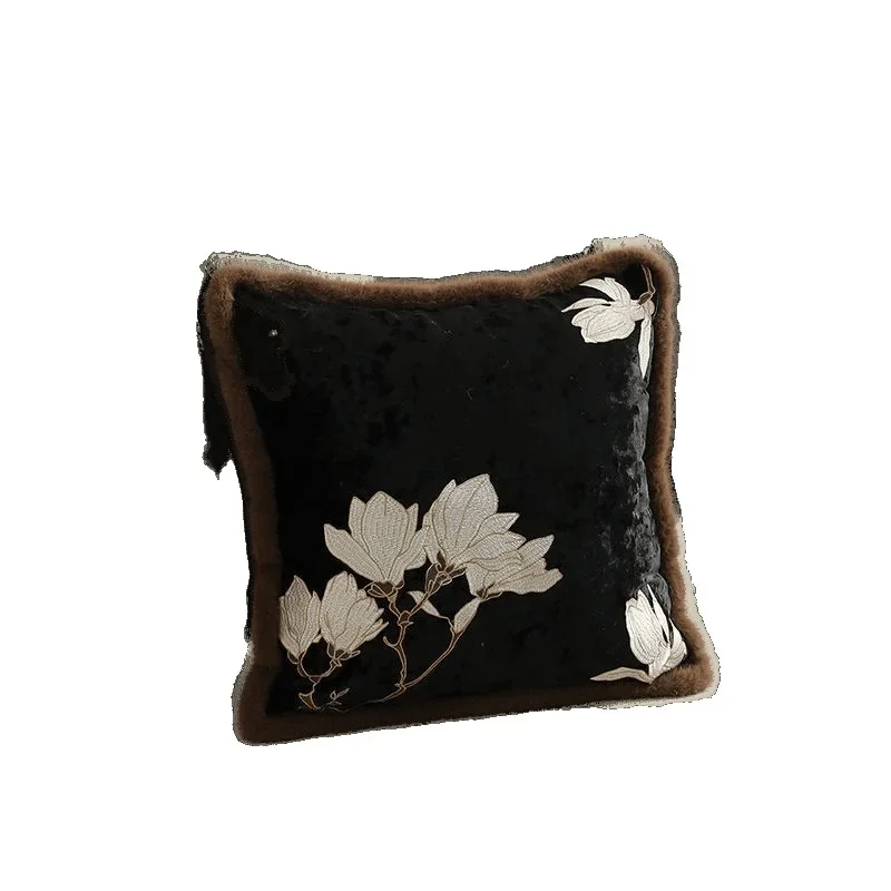 

Mulan embroidered throw pillow winter plush new Chinese throw pillow sofa living room advanced sense by pillowcase backrest