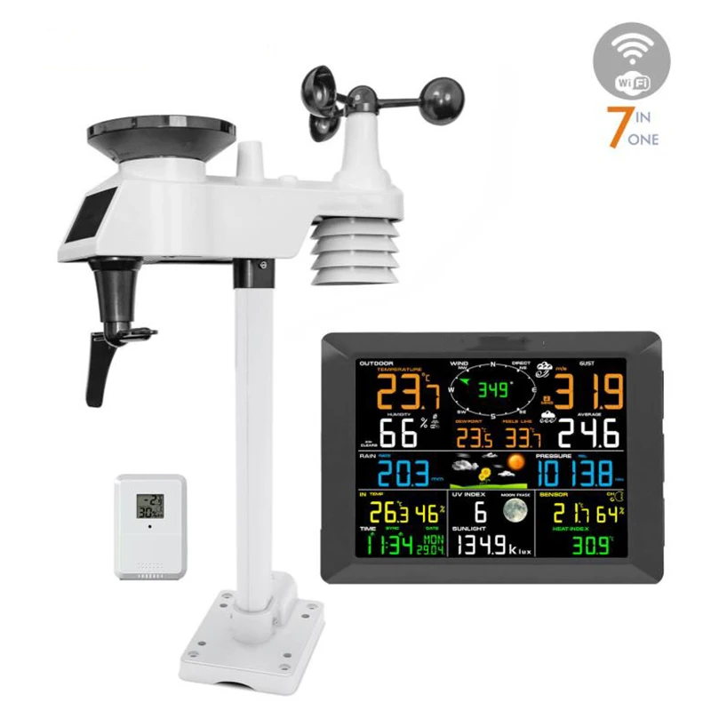 0320 Wireless WiFi Weather Station Indoor Outdoor Thermo Hygrometer Rain Gauge Wind Speed UV Illuminance Meter