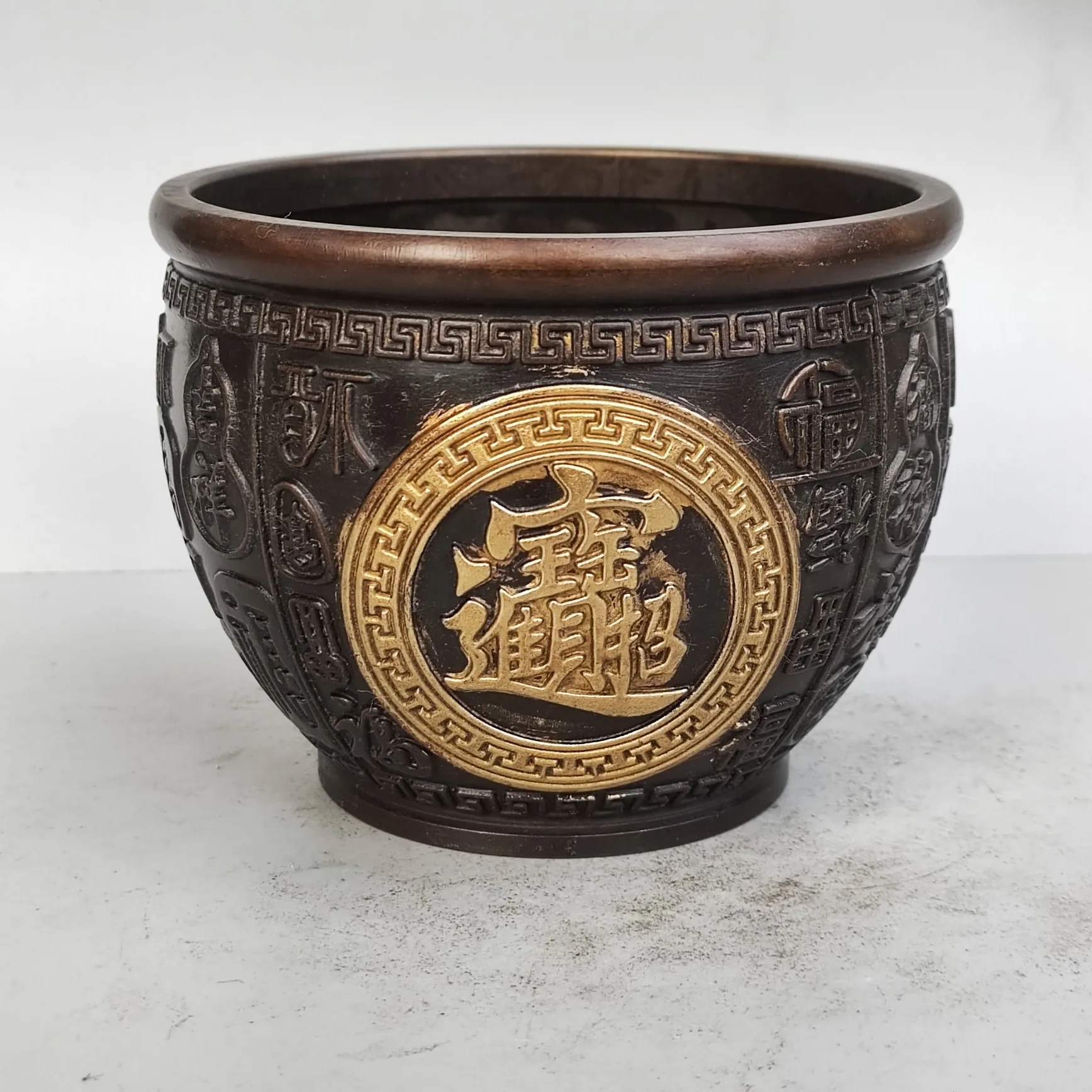Chinese Baifu Cylinder Retro Handicraft Decoration Fengshui Fortune Cornucopia Bronze Ware Creative Decoration Props Desktop Dec