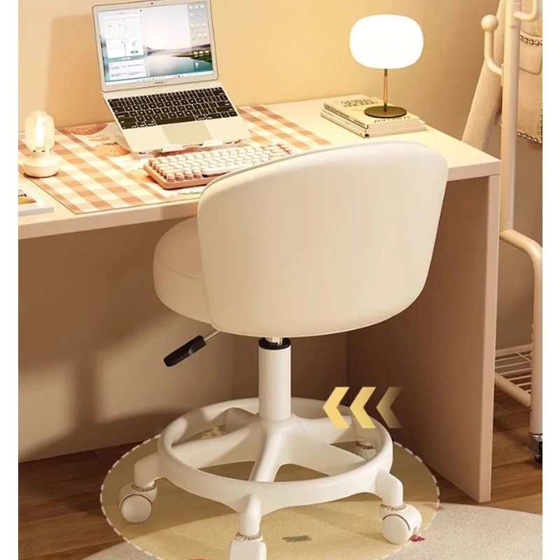 Adjustable Height Shell Back Rolling Stool PU Leather Swivel Makeup Vanity Chair for Home Office