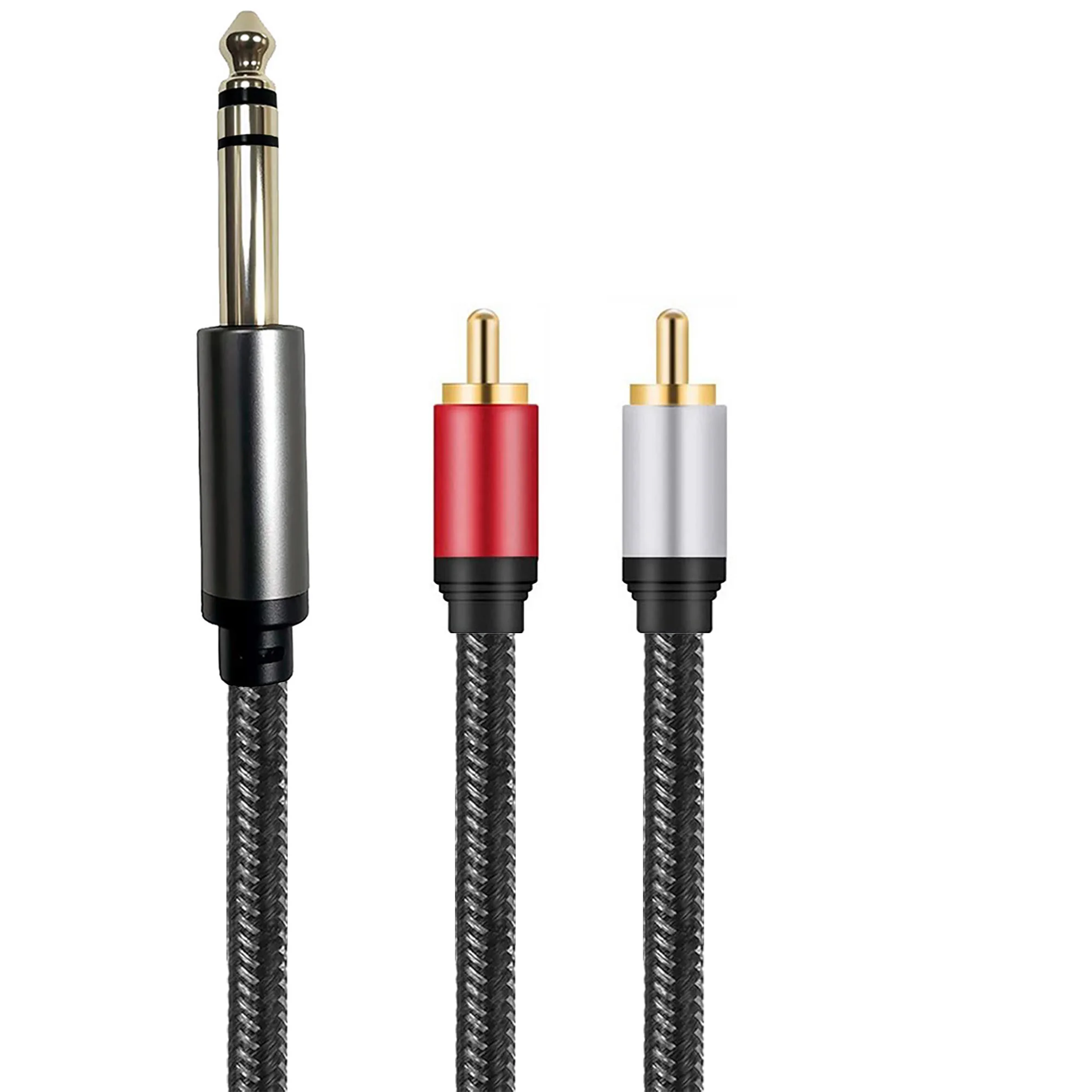 1/4 Inch TRS to Dual RCA Audio Cable 6.5 6.35mm Stereo Jack To L/R RCA Y Splitter Adapter Braid Cord for DVD Amplifier Speaker