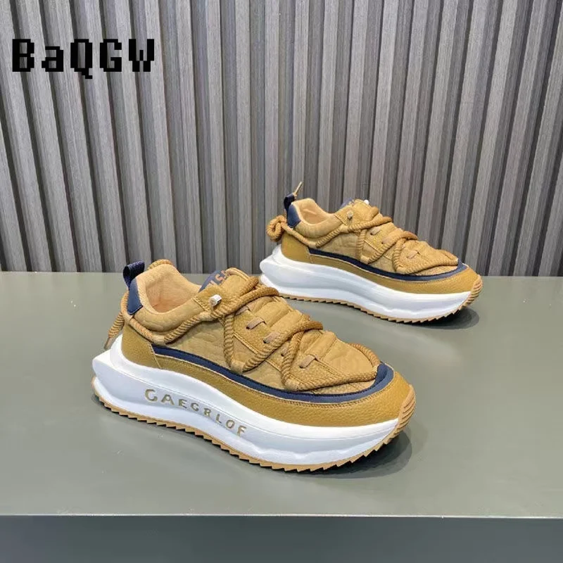 Fashion Lace-up Design Men Black White Causal Running Flats Platform Shoes Punk Loafers Sport Walking Sneakers Zapatillas Hombre