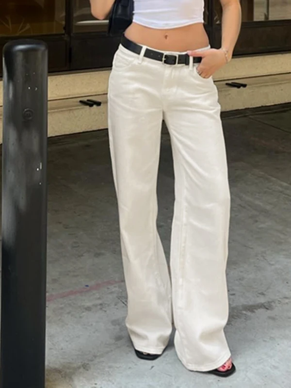 Cleanfit Casual jeans met lage taille en rechte pijpen Witte veelzijdige broek met wijde pijpen Romore High Street American Sle damesjeans