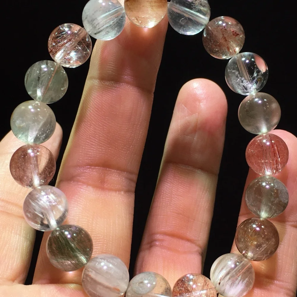 10.5mm Natural Colored Rabbit Hair Quartz Bead Bracelet Women Reiki Healing Strand Bangles Jewelry For Female Gift 1PCS