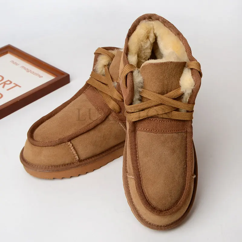 High Quality Men\'s Snow Boots Fashion Warm Winter Boots Men Sheepskin Shoes 100% Wool Natural Fur Genuine Leather Ankle Boots
