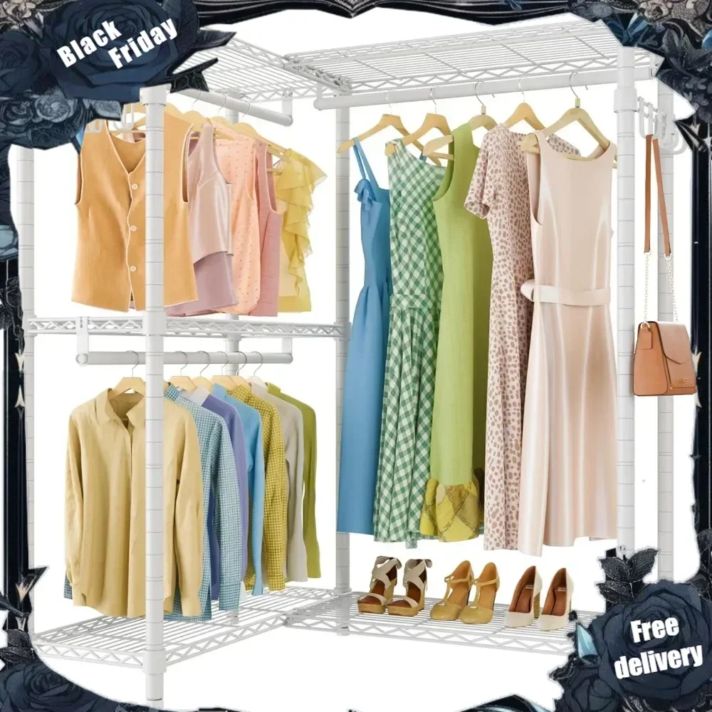 

L4 Garment Rack L Shaped Clothes Rack for Corner, Freestanding Portable Wardrobe Closet Heavy Duty Clothing Rack