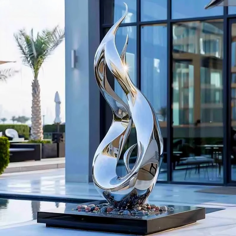 Custom Abstract Stainless Steel Sculpture Metal Craft For Outdoor Hotel Restaurant Lobby Landscape Commercial Decoration Use