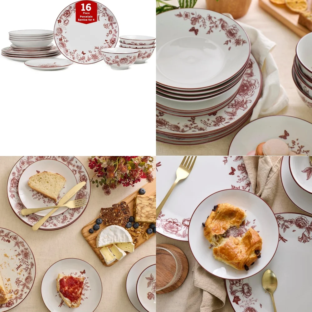 طقم أدوات مائدة سيراميك مكون من 16 قطعة طقم أواني طعام من البورسلين تتضمن أطباق وأطباق أدوات مائدة عصرية أنيقة مثالية للاستخدام اليومي #1