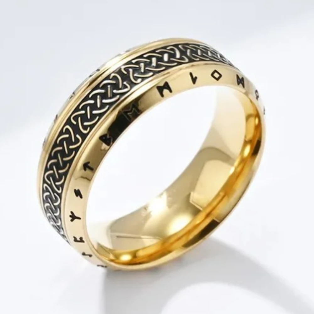 Nordic Retro Celtis Knot Viking Script Rings,Stainless Steel Men Punk Jewelry