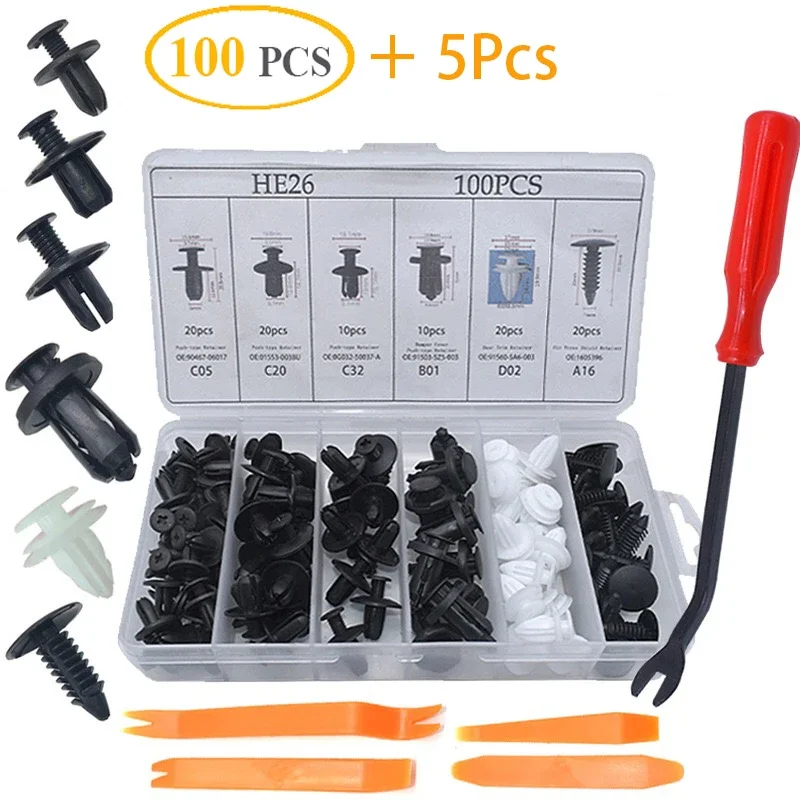 100pcs Mixed Car Plastic Clips Auto Fixing Door Closer Pin Removing Retainer Rivet Screws Disassembly Tools For Removal Products