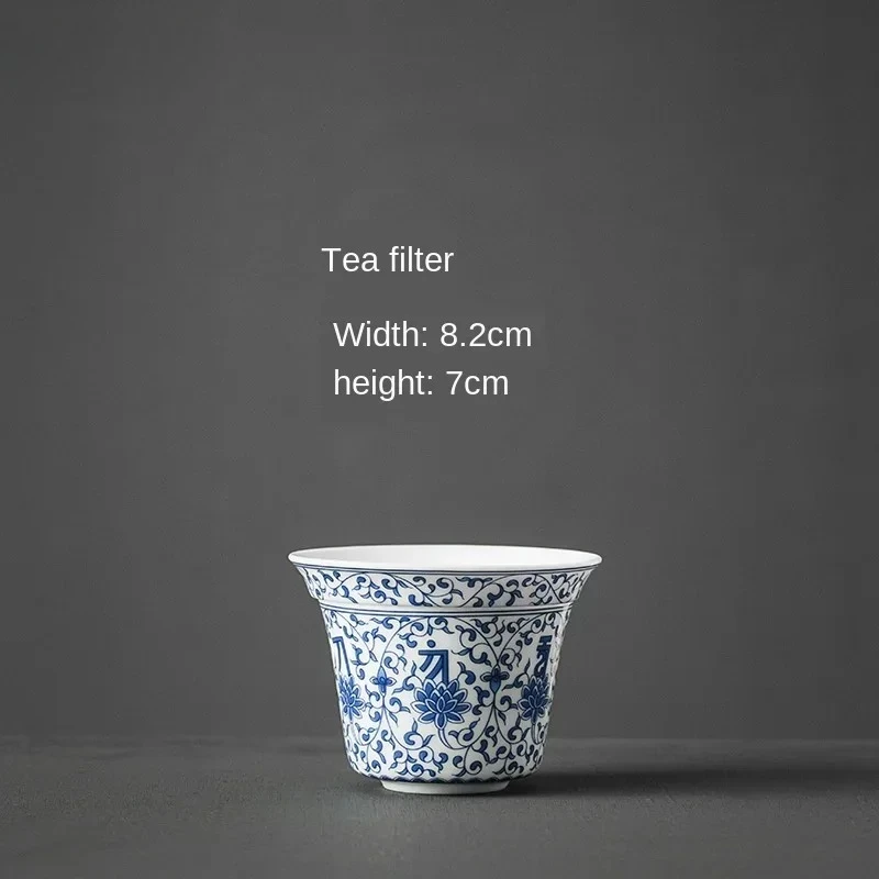 Ceramic Whiteware Tea Strainer Blue Pattern Filter Tea Ceremony Stainless Steel Strainer with Base Support Tea Set Accessories