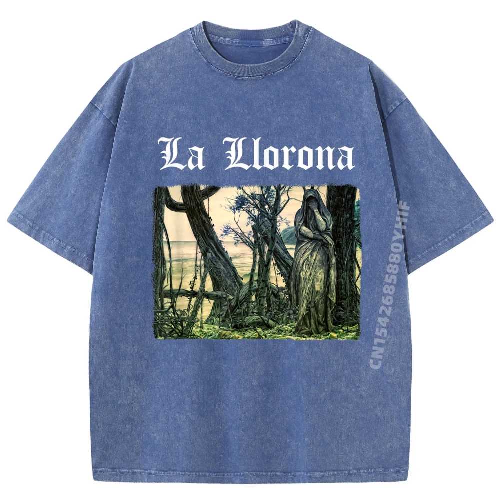 الكلاسيكية غسلها تيز لا لورونا الأسطورة الشعبية لاتينا القوطية موضة تي شيرت الرجال الفرقة بلايز خمر غسلها التي شيرت للرجال #4