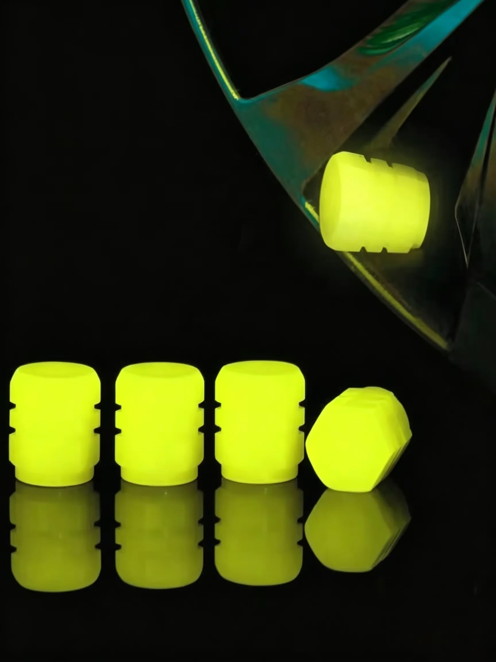 4Pcs Luminous Tire Valve Caps – Fluorescent Night Glowing Wheel Decor for Car, Motorcycle & Bicycle