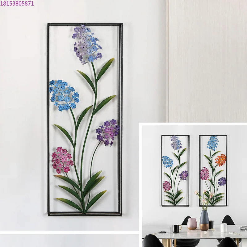 American pastoral double rectangular frame color simulation plant wrought iron wall decoration three-dimensional