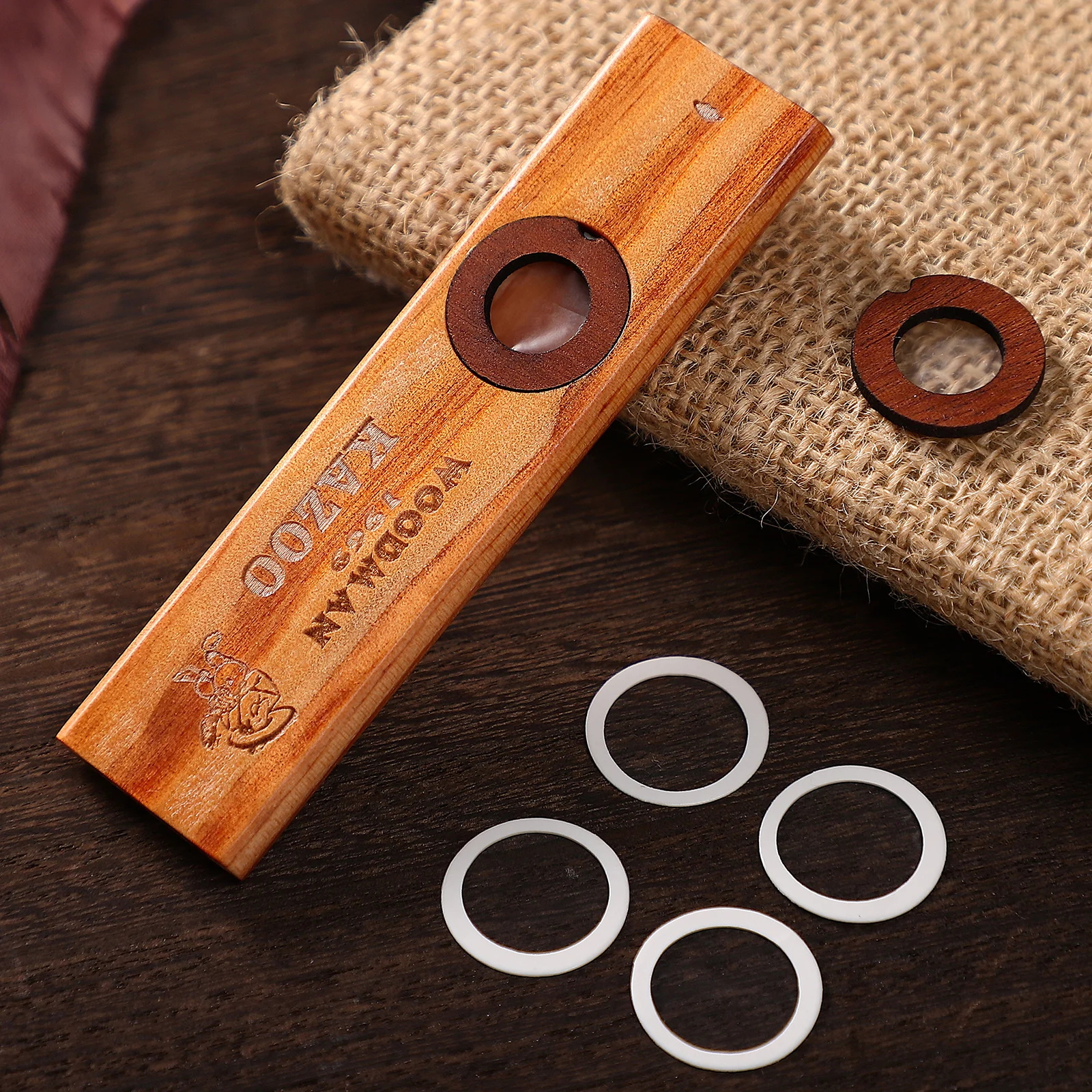 

1 Set Wooden Premium Wood Musical Instrument For Kids Adults Easy To Learn Spare Membranes Guitar Partner Wood Kazoo Kazoos For