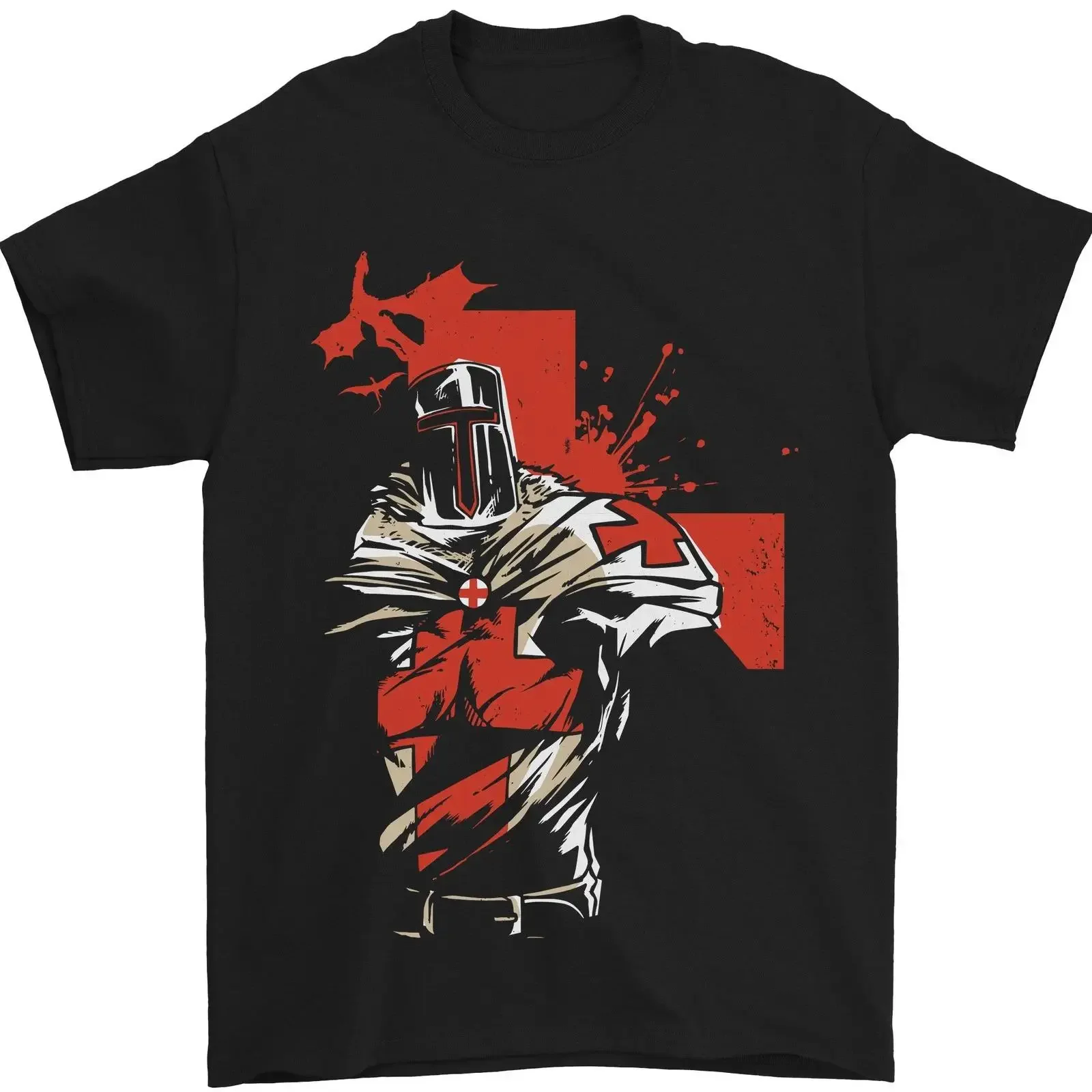 St George's Day Knights Templar Crusader Men's T Shirt 100 Cotton vintage Washed Comfortable Breathable Stretched
