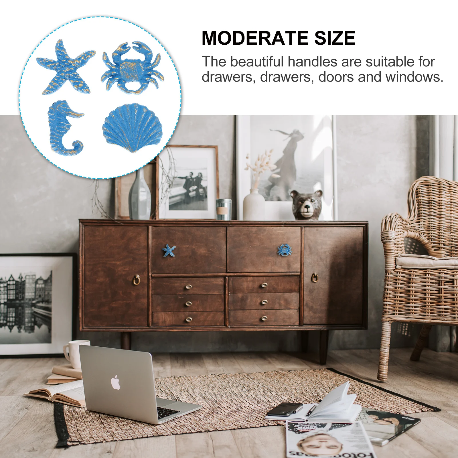 

4 pcs Vintage Marine Animals Cabinet Drawer Handles Iron Knobs For Doors Drawers Windows Beach Themed Metal Pulls Sea Animal