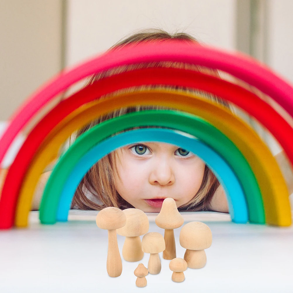 

14 Pcs Wood Mushroom Craft Kits Unfinished naments Small Creative Decor DIY Party Educational Kids Game Sewing Accessories