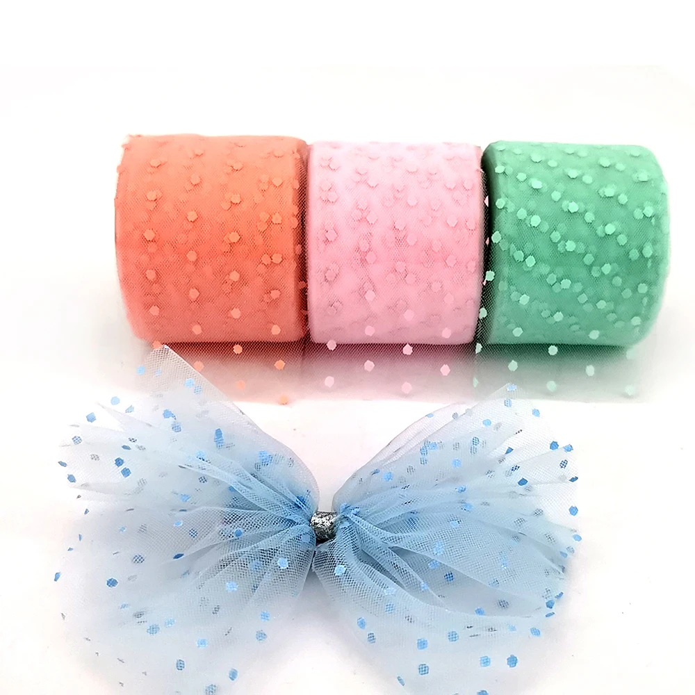 6cm 25Yards Dot Tulle Colorful Spotted Mesh Baking Cake Topper Tutu Pom Bow Soft Squine Organza DIY Wedding Birthday Decoration