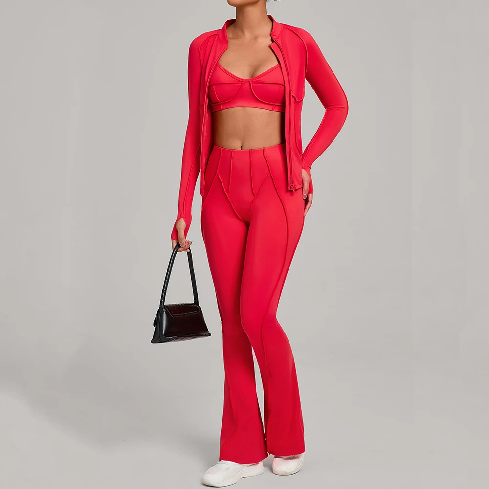 

3PCS Gym Fitness Set Yoga Suit Sports Wear Women Tracksuit Yoga Clothing Running Workout Set Push Up Long Sleeve Sports Jacket