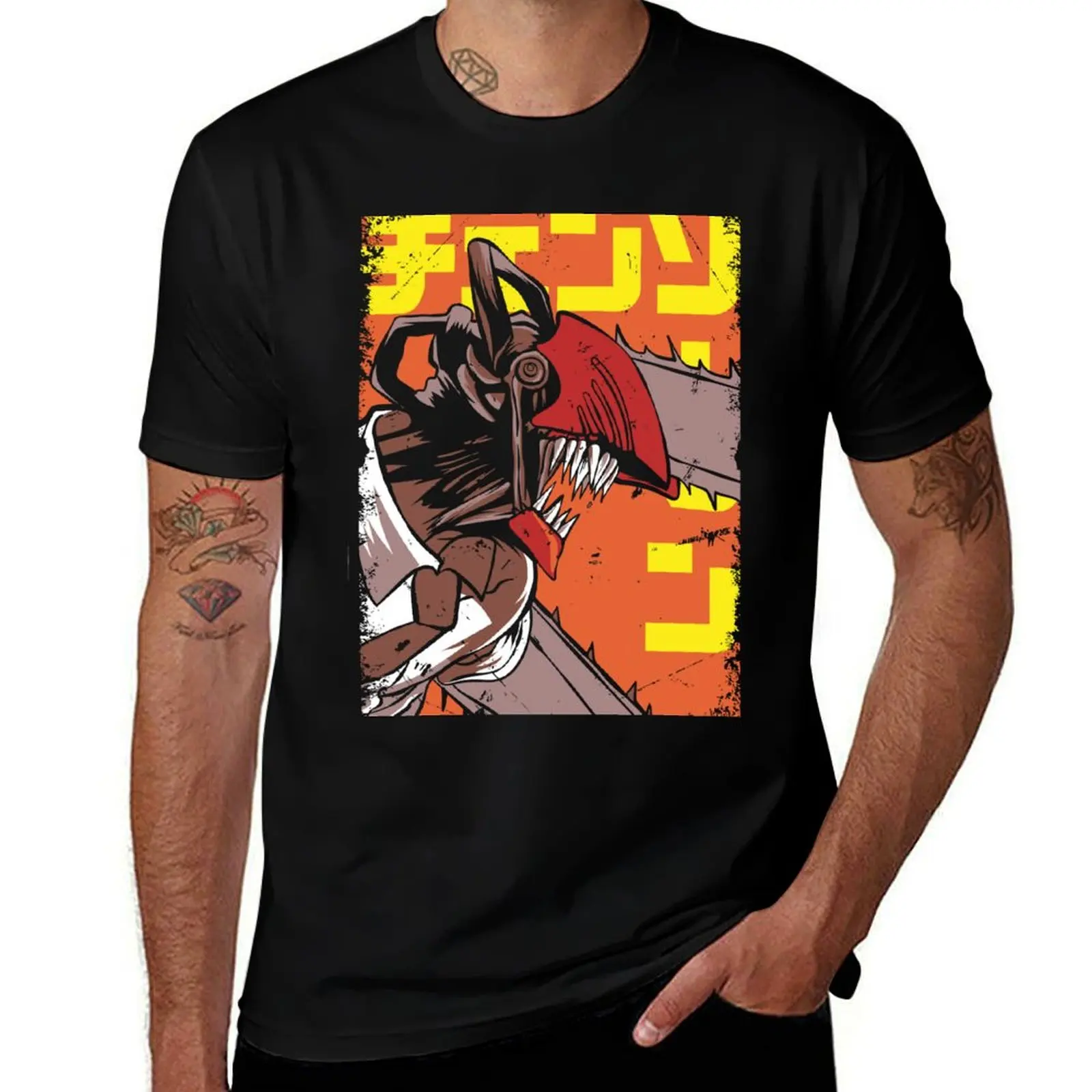 Chain saw man retro vintage- cool gift for anime fans - T-Shirt Casual Streetwear Short Sleeve Tee T-Shirt