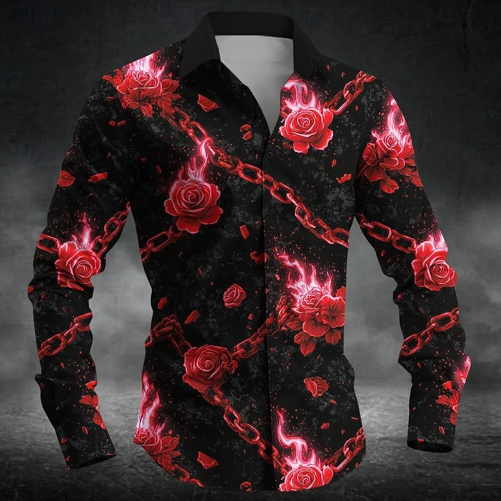 New men's reindeer camouflage long sleeved shirt 3D skull print shirt button casual long sleeved men's shirt