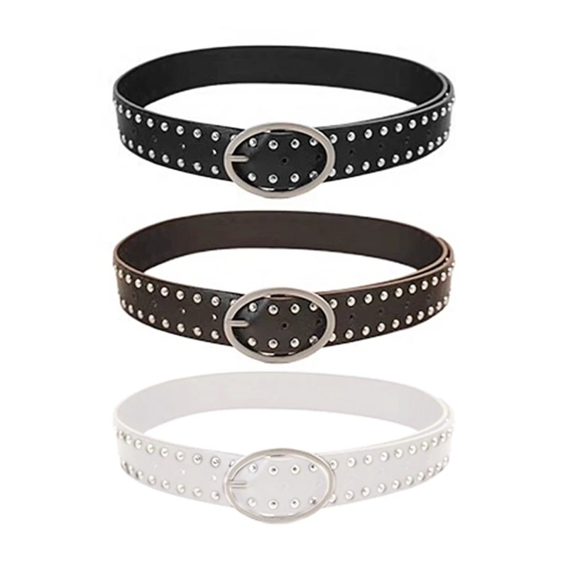 

Punk Rivet Studded Belt Jeans Shorts Belt Adult Fashion Oval Buckle Waist Belt Drop shipping