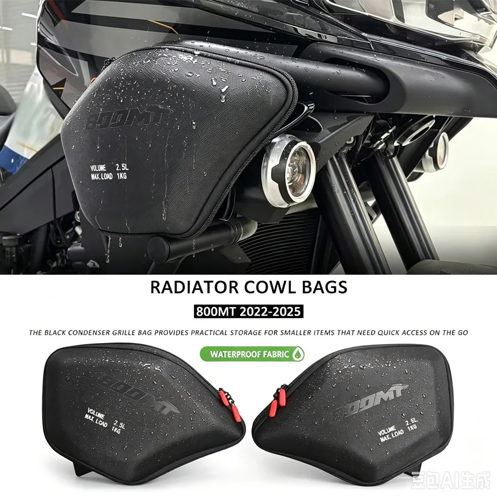 Waterproof Radiator Cowl Side Storage Tool Bags Fit for CFMOTO 800MT / MT800 CF 800 MT 2022‑2025 Motorcycle Front Luggage Pouch