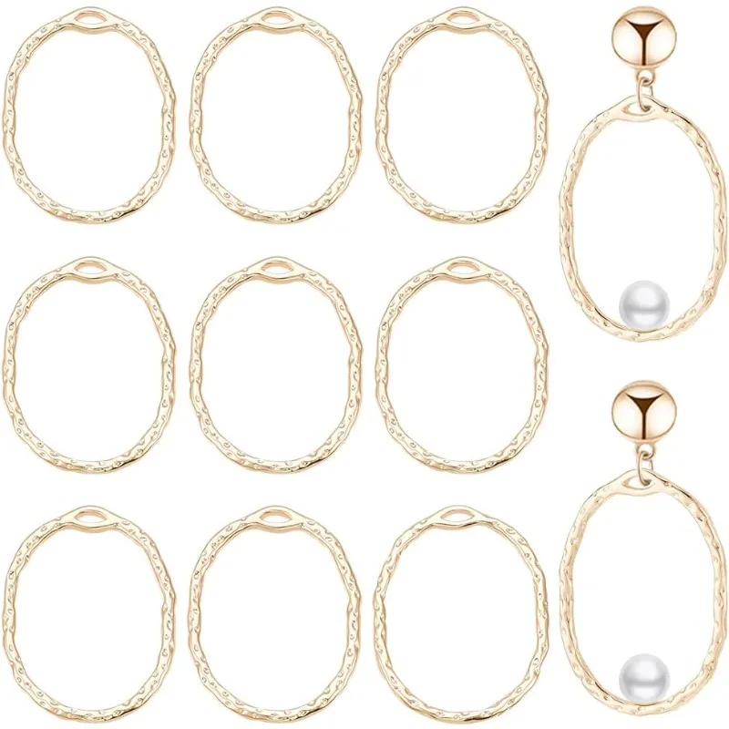 

14Pcs Real 18K Gold Plated Brass Open Back Bezel Pendants 1x0.8x0.06inch Oval Hollow Frame Charms for DIY UV Resin Pressed