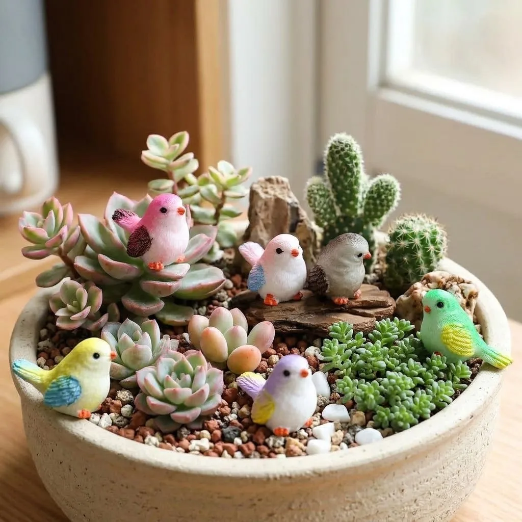 Mini Cute Pet Model 8pcs Miniature Bird Figurines Mock Animal Toy For Fairy Garden Moss Micro Landscape Home Decor