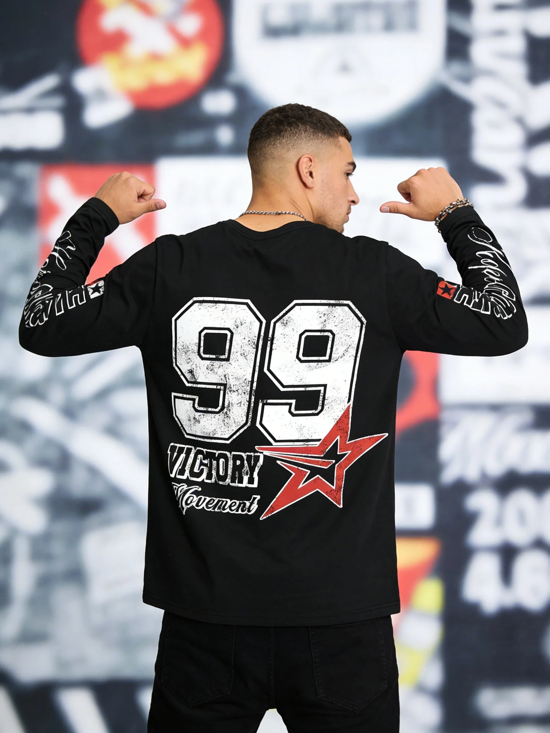 MEN Street Life Summer Casual Graphic Men'S Racing Letter Print Long Sleeve T-Shirt Suitable For Everyday Wear